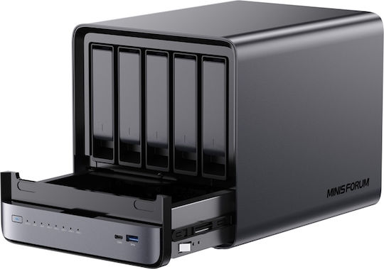 Minisforum NAS Tower With 5 Slots for HDD M.2 SSD and 2 Ethernet Ports