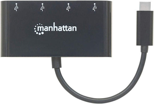 Manhattan IADAP USB31-HUB4 USB 3.0 Hub with 4 Ports Connecting to a Computer USB-C