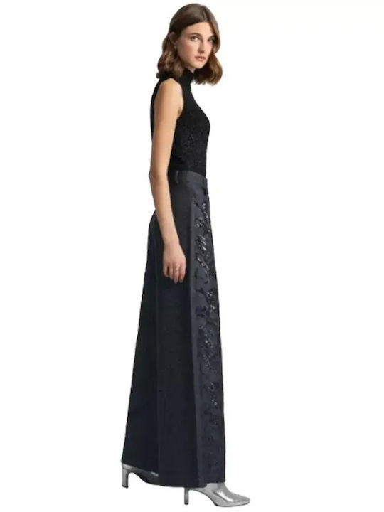 Moutaki Women's Fabric Palazzo Pants Flared Black Moutaki Women's Fabric Palazzo Pants Flared Black