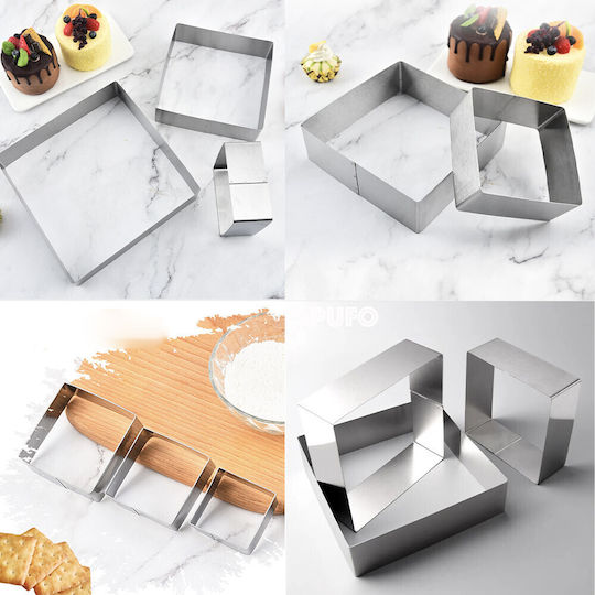 Pufo 3 Stück Quadratische Metallische Kuchenringe Kuchenboden Gebäck Silber Langlebig Einfach Zu Verwenden