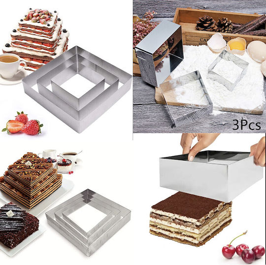 Pufo 3 Stück Quadratische Metallische Kuchenringe Kuchenboden Gebäck Silber Langlebig Einfach Zu Verwenden