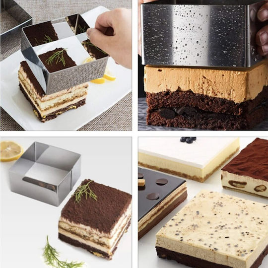 Pufo 3 Stück Quadratische Metallische Kuchenringe Kuchenboden Gebäck Silber Langlebig Einfach Zu Verwenden