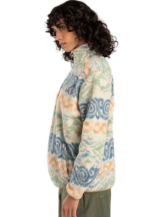 Boundary Mock Women's Blouse Fleece Long Sleeve with Zipper Blue Haze