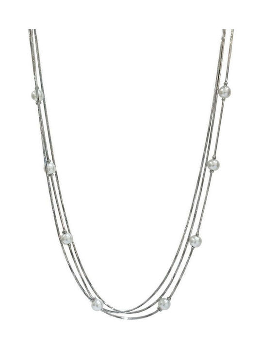 Awear Necklace Triple from Gold Plated Steel with Pearls