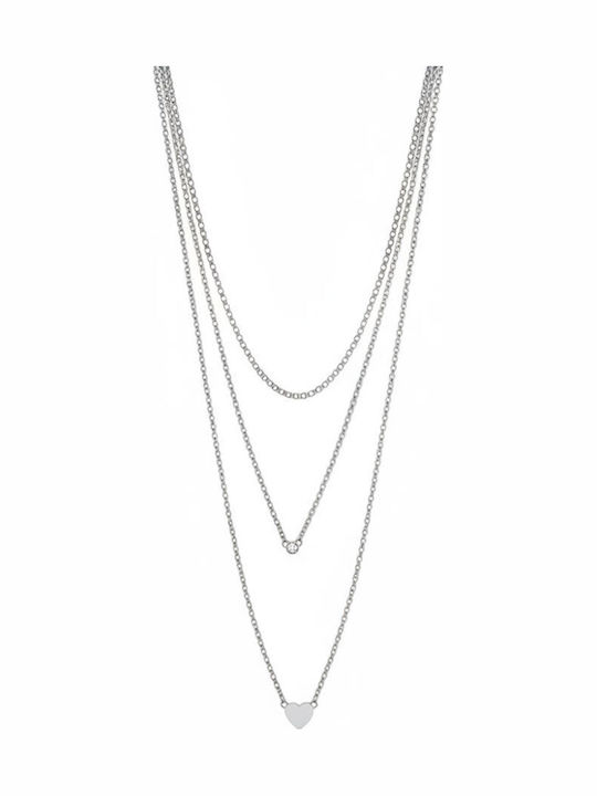 Awear Halskette Dreifach mit Design Herz aus Stahl mit Zirkon