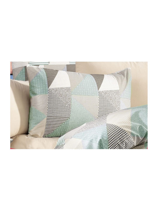 Dimcol Geometrical Super-Double Bed Sheets Set 220x240cm 330 Green-Beige 4 Pieces