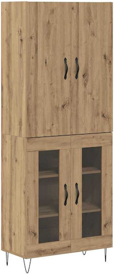 Wand Wohnzimmer Vitrine aus Holz & Metall mit Glas 69.5x34x180cm