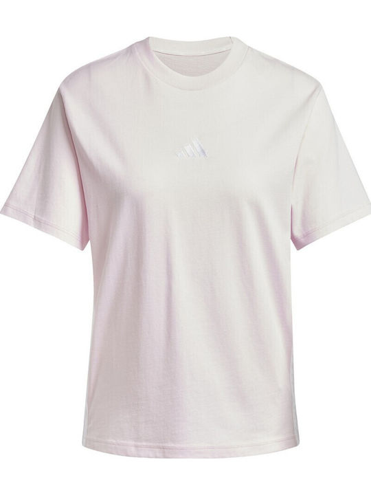 Essentials 3-Stripes Single Γυναικείο Αθλητικό T-shirt Ριγέ Light Pink