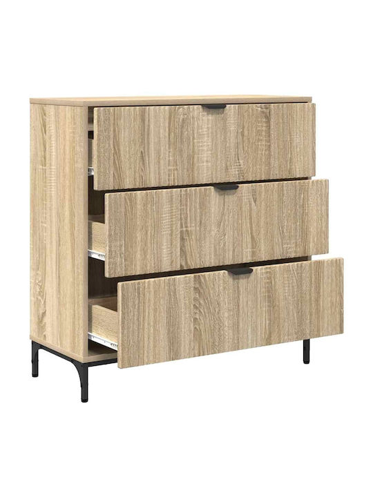 Wooden Chest of Drawers with 3 Drawers Sonoma Oak 79.5x33x82cm