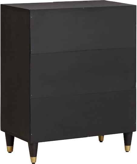 Wooden Chest of Drawers Black Velvet-Black Metal 60x33x75cm