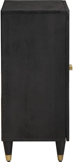 Wooden Chest of Drawers Black Velvet-Black Metal 60x33x75cm