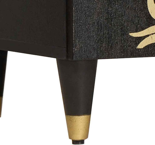 Wooden Chest of Drawers Black Velvet-Black Metal 60x33x75cm
