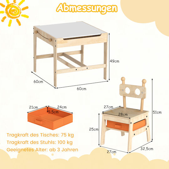 Kids Table and Chairs Set for Painting made of Wood White Costway