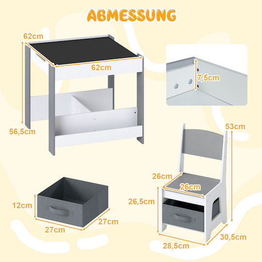 Set Masă cu Scaune pentru Copii pentru Desen Gri Costway