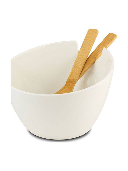 Nava Salad Bowl with Salad Spoons White 24x24x16cm
