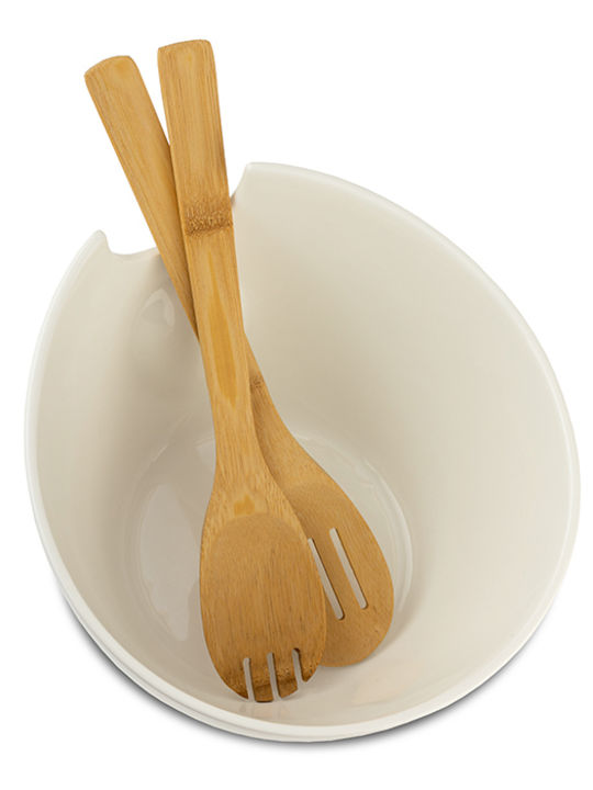 Nava Salad Bowl with Salad Spoons White 24x24x16cm