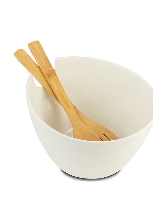 Nava Salad Bowl with Salad Spoons White 24x24x16cm