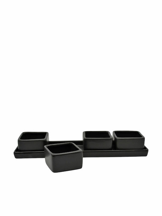 Ankor Ceramic Dessert Divided Serving Plate with 4 Slots Black 8.2x32x4.8cm