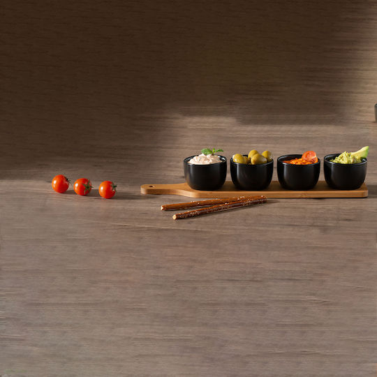Porcelain Dessert Divided Serving Tray with 4 Slots Black 41x7.8x7.8cm 5pcs 07.