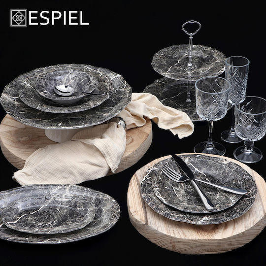Espiel Marble Platou Decorativ Rotundă Ceramică Neagră 1buc 33x33buc Espiel Marble Platou Decorativ Rotundă Ceramică Neagră 1buc 33x33buc