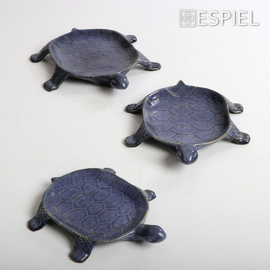 Espiel Round Ceramic Decorative Platter Turtle Blue 34x34x27.5cm