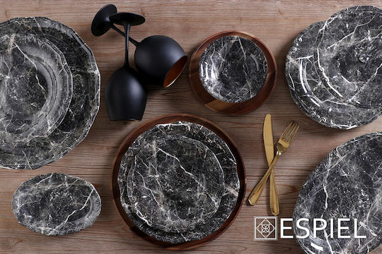 Espiel Marble Σετ Διακοσμητικές Πιατέλες Στρογγυλές Κεραμικές Μαύρες 2τμχ 33x33εκ.