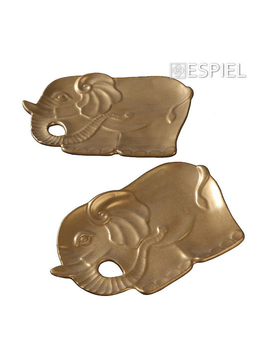 Espiel Ceramic Decorative Platters Set Elephant Gold 33x20.5x3.5cm 6pcs