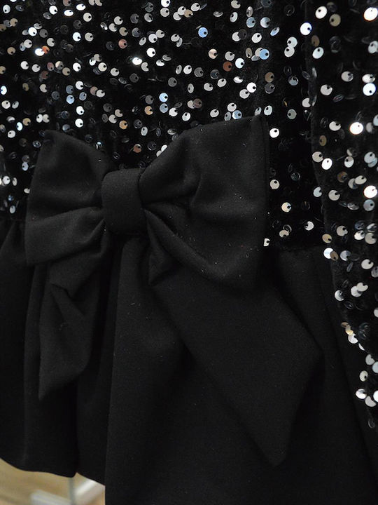 Mädchenkleid Langärmelig mit Pailletten Set aus Zubehör Schwarz