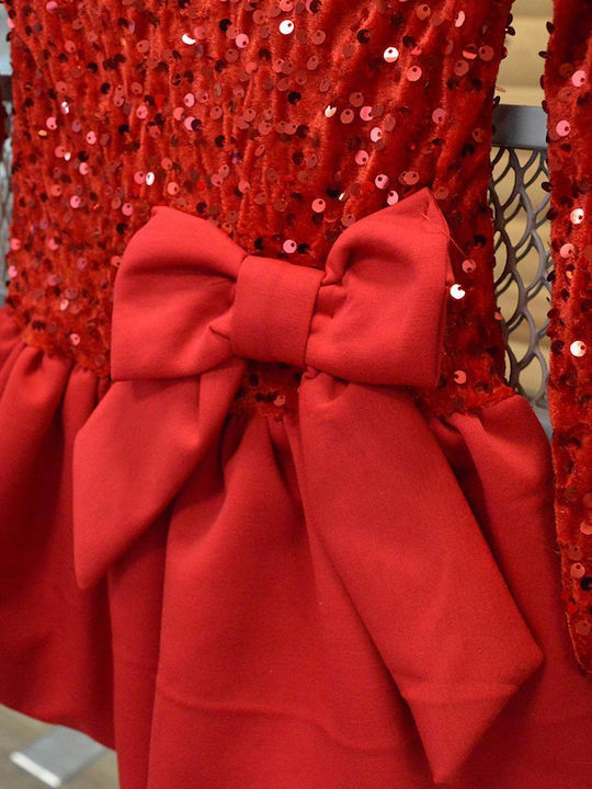 Mädchenkleid Langärmelig mit Pailletten Rot
