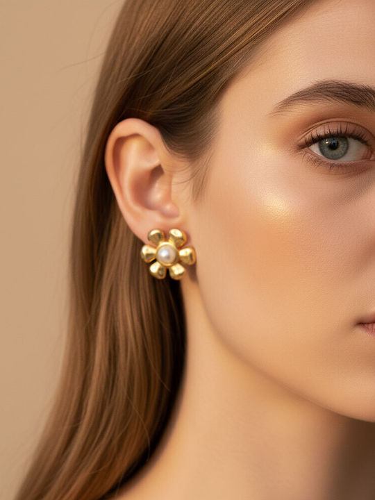 Awear Stud Earrings Made of Steel Gold Plated with Pearls