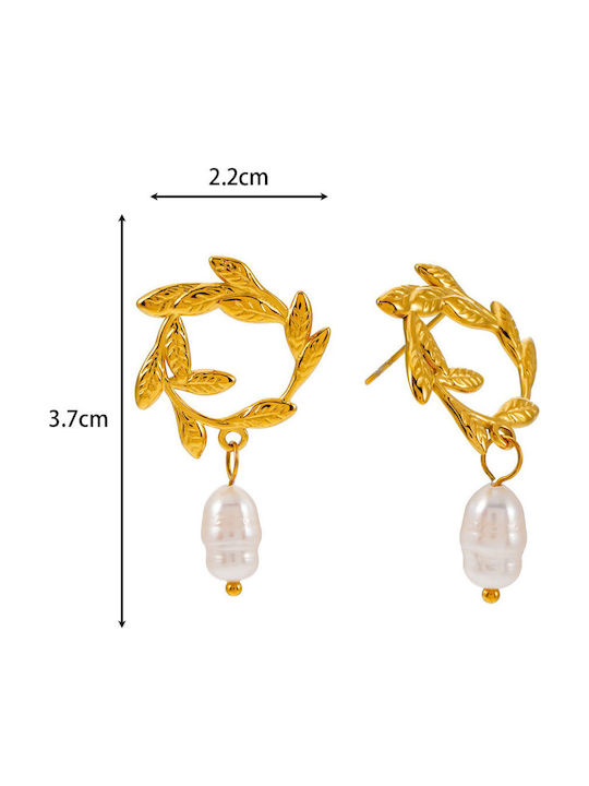Awear Dangle Earrings Made of Steel Gold Plated with Pearls