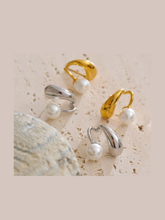Awear Stud Earrings Made of Steel Gold Plated with Pearls