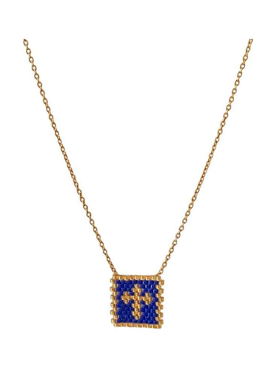 Awear Cross from Gold Plated Steel with Chain Blue