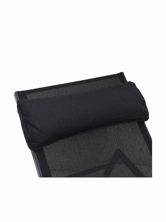 Deckchair Metallic with Cushion Black with Table 197x54x26cm.