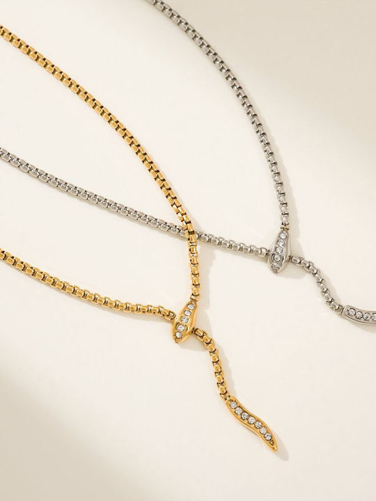 Awear Necklace with design Snake from Gold Plated Steel with Zircon