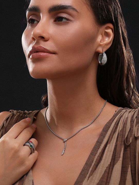 Awear Necklace with design Snake from Gold Plated Steel with Zircon