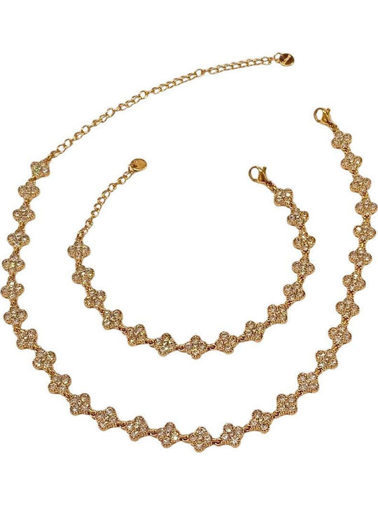 Awear Jewelry Set with Necklace and Bracelet from Steel with Pearls