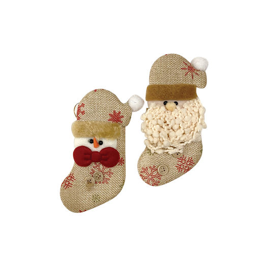 Christmas Decorative Sock with Santa Claus Beige 6pcs