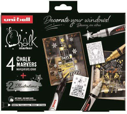 Uni-Ball Σετ Μαρκαδόροι Μαύροι Υγρής Κιμωλίας για Γυαλί 6τμχ