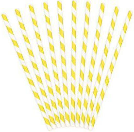 PartyDeco Stripped Yellow Сламки Хартиени Жълти 10бр
