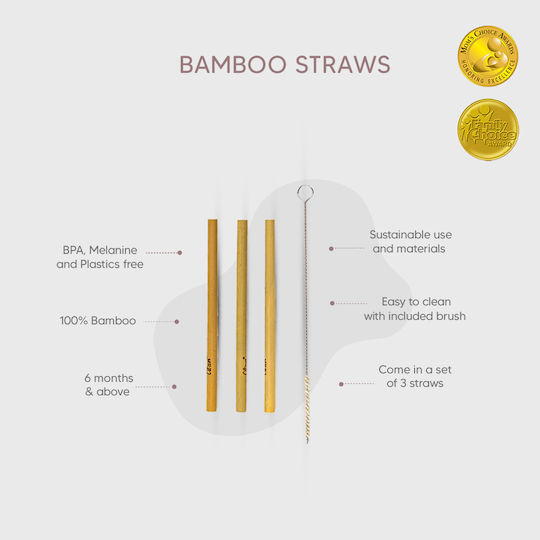 OLABamboo Straws Καλαμάκια Μπαμπού Καφέ με Βουρτσάκι 3τμχ