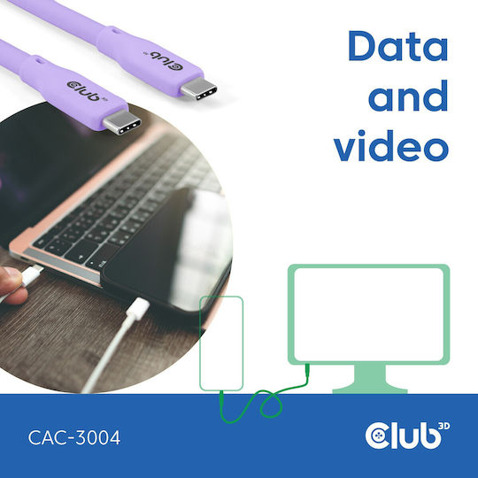 Club3D USB 2.0 Cable USB-C Male - USB-C 240W PD Purple 2m