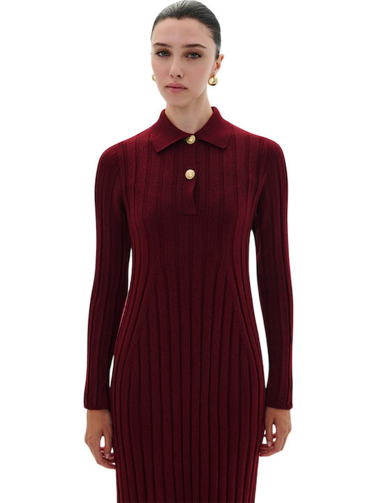 Midi Shirt Dress Knitted Bordeaux