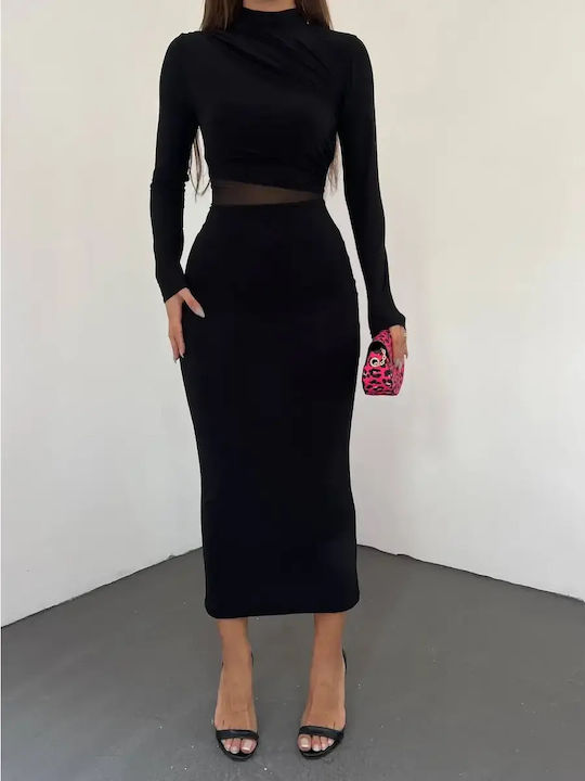 Rochie Maxi De Seară Cu Plasă Neagră