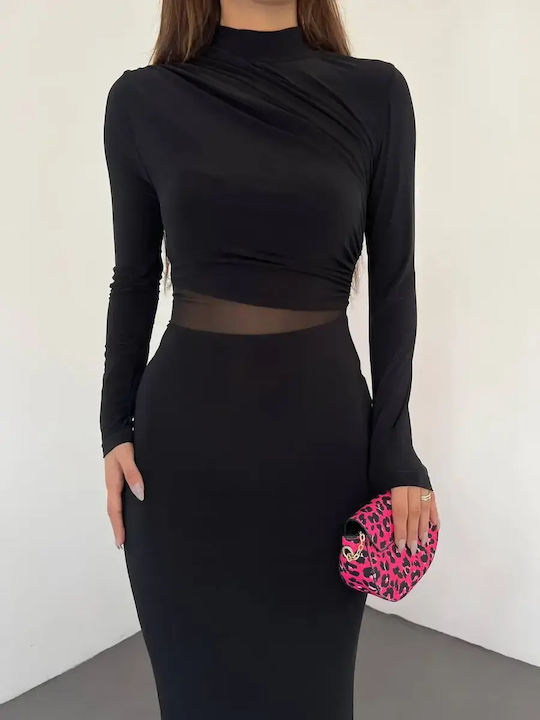 Rochie Maxi De Seară Cu Plasă Neagră