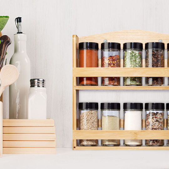 Relaxdays Bamboo Tabletop Spice Rack with Stand Brown 10pcs