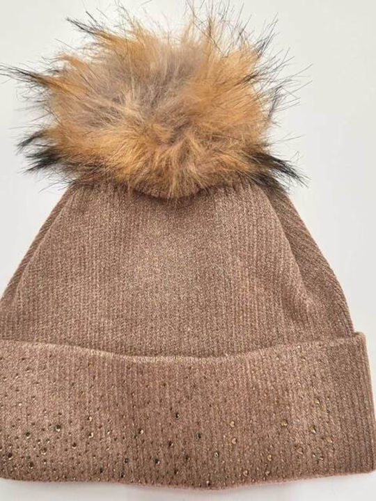 Set with Beanie Knitted in Beige color