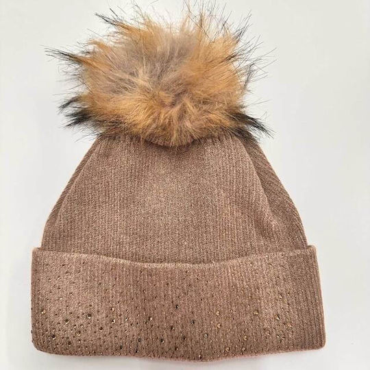 Frauen Set mit Beanie Gestrickt in Beige Farbe