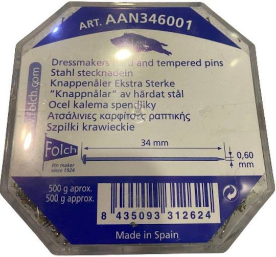 Dressmaker Pins Spain 500gr 34mm X 0.60mm Art.aan346001