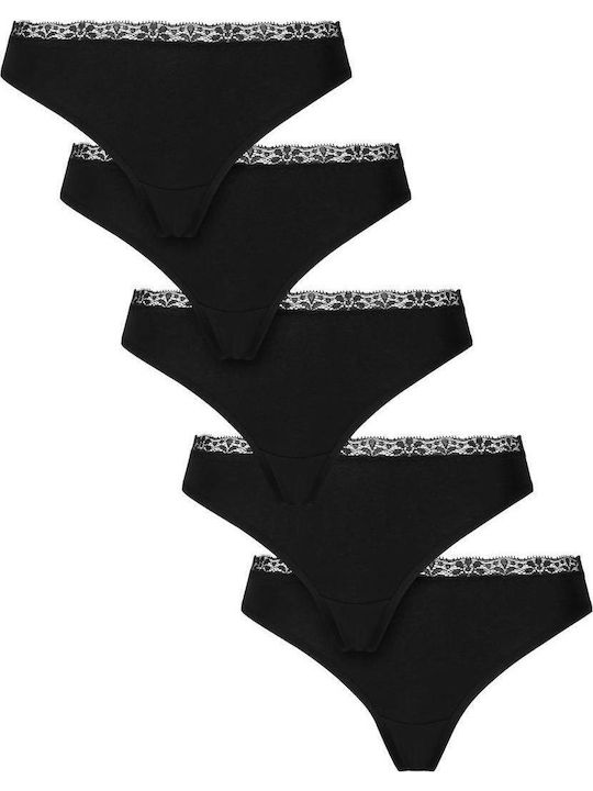 Baumwollene Damen-Slip Brazil mit Spitze Schwarz